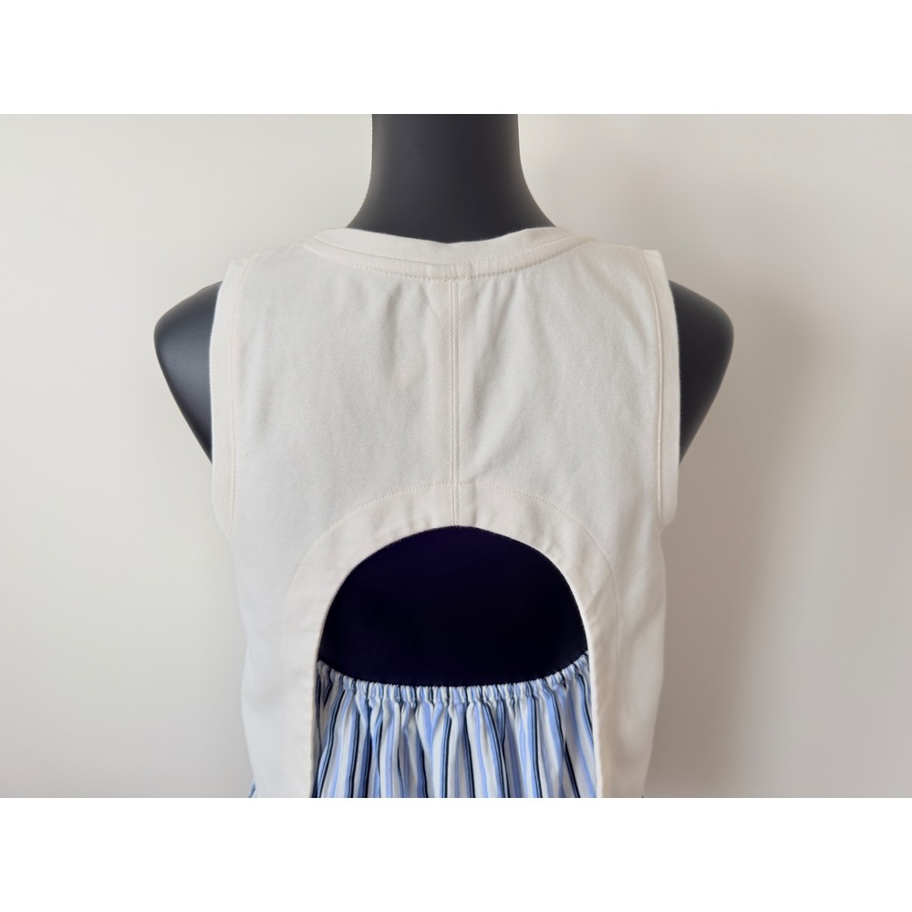 Anthropologie Open Back Striped Twofer Tank Top White Blue Cutout Back Small - Picture 7 of 13